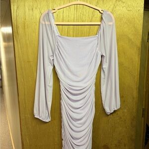 Ruched Long-Sleeve Square Neck Dress in Light Lavender